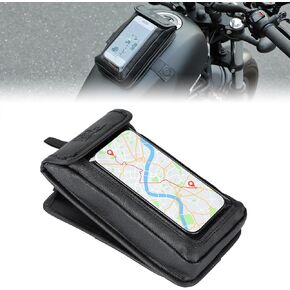 KEMIMOTO Universal Motorcycle Phone Holder, PU Leather Water-Resistant Magnetic Tank Bag, Breathable Adjustable Case for Touch Screens up to 6.9 Inch