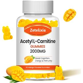 2 حزمة الأسيتيل L-Carnitine Gummies ، ملحق L-Carnitine للنساء والرجال ، مكملات التغذية لزيادة الطاقة ، المناعة وصحة الدماغ ، نباتي ، غير المعدلة وراثيا ، نكهة المانجو ، 120 العدد