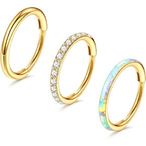 3pcs أنف حلقات الأطواق - 316L من الصلب الجراحي مفصلي الأطواق الأنف 16G/18G/20G CZ الفقرات الحاجز الأنف حلقة الشفة حلزوني الغضروف الطخور قرط دايث روك محارة المجوهر