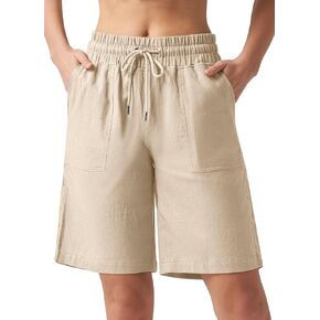 Willit Women's Linen Shorts Casual Bermuda Long Linen Shorts High Waisted Comfy Summer with Pockets 5" 10"