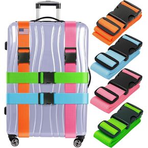 أشرطة الأمتعة لحقائب الحقائب - TSA معتمدة - Neon Green ، 4 PK - أحزمة النايلون المتميزة للحقيبة ، حقيبة وحقيبة السفر - طول حزام قابل للتعديل 46 " - 78"