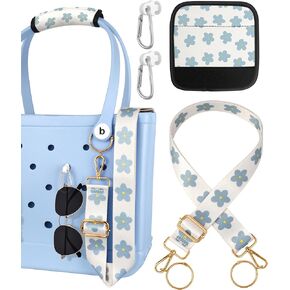 Bag Strap Charms Crossbody for Bogg Bag Accessories - Shoulder Strap Neoprene Luggage Handle Wrap for Suitcase & 2 Key Holders Coffee Geometry Pattern