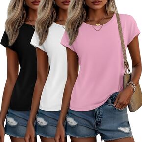 Huukaey 3 Pack Women's Cap Sleeve Tops Basic Cotton Tee Tee Stirts Summer Crew Crew Neck Strendy Complements 2025 Fashion