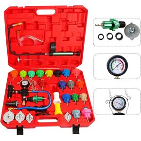 34 Pcs Universal Coolant Pressure Tester and Vacuum Refill Tool Kit, Automotive Cooling System Pressure Tester Set with 29 Radiator Adapters , Hand Pump and Vacuum Purge Tool for Car Airlift Engines