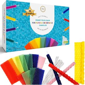 The Dreidel Company Make Your Own Hanukkah Beeswax Candles, Complete DIY Chanuka Candles Starter Kit (DIY 24 Candles)