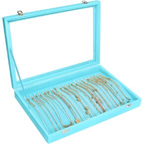 Necklace Organizer Box Premium 20 Hooks Velvet Necklace Display Jewelry Tray with Transparent Lid Jewelry Necklace Display Box for Necklace Pendants Suitable for Women and Girls (Black) in Kuwait