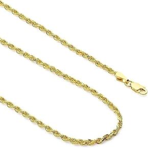 14k Real Yellow Gold Solid Rope Diamond Cut Chain Necklace with Lobster Claw Clasp, Jewelry Gift for Women Men, 1.5mm - 3mm, 16in - 30in