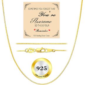 JENDEAR Italian Solid 925 Sterling Silver Chain for Women, Box Cable Rope Station Necklace Chains, Nickel-Free & Hypoallergenic, Thin & Dainty & Sturdy, Perfect for Pendants & Everyday Jewelry