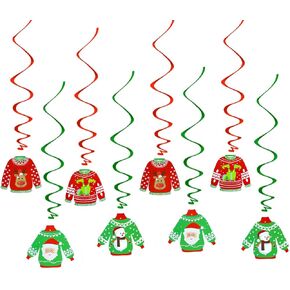 Dohia Ugly Sweater Christmas Party Decoration Hanging Swirls Christmas Happiness Ugly Sweater Themed Ceiling Swirl for Xmas Winter Holiday Party Decor ST4-MYSDDS