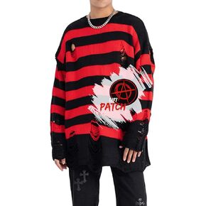 Red and Black Striped Grunge Sweater – 90s Y2K Vintage, Kurt's Iconic Style, Gothic, Unisex Oversized Knit Pullover