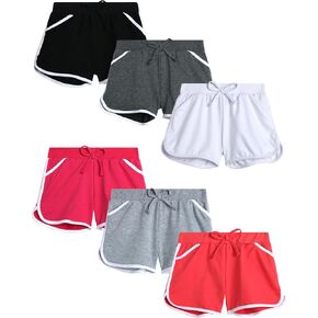 Real Love Girls' Active Shorts - 6 Pack French Terry Athletic Gym Dolphin Shorts (Size: 7-16)