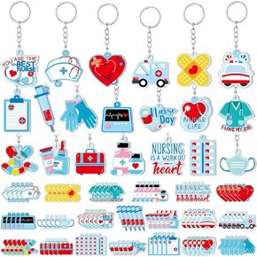Henoyso 100 Pcs Nurses Week Gifts Bulk 2025 Nurse Keychain Nurses Appreciation Keychain Cna Week Thank You Gifts for Women Medical Assistant Rn Graduation Coworkers Party Favors Supplies