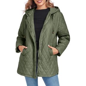 Womens Oversized Quilted Jackets Lightweight Long Sleeve Full Zipper Puffer Jacket Casual Hooded Coats with Pockets in Kuwait