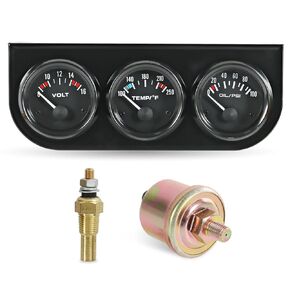 JDMSPEED 2" 52mm Triple Gauge Set (Oil Pressure Gauge + Water Temperature Gauge + Volt Meter) 3‑in‑1 for 12V Cars 3 Gauge Cluster Kit with Black Console