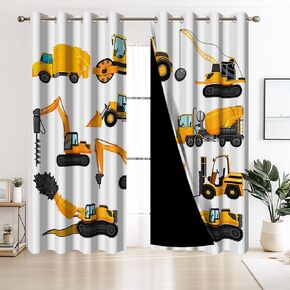 Construction Theme Blackout Curtains Engineering Vehicle Window Drapes for Kids Bedroom Decor Cartoon Curtain Panel with Thermal Insulated Grommet,2 Panels,Each W42 xL85