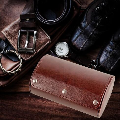 3 Watch Travel Case - Watch Classic Leather Watch Careing مع نسيج مثالي. منظم الساعات للتخزين والعرض. هدية مثالية للرجال الذين يسافرون ، وكلهم مصنوعون يدويًا من قبل الحرفيين in Saudi Arabia