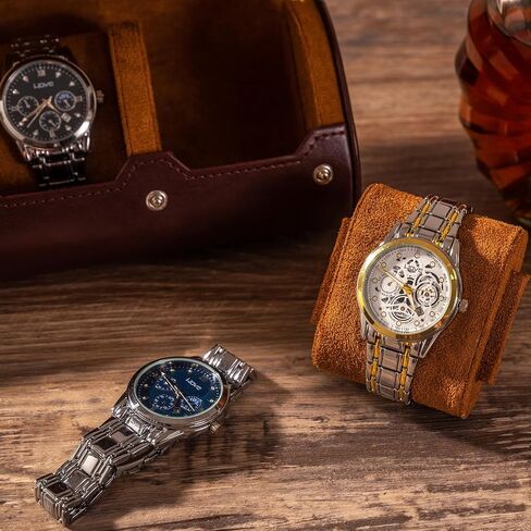 3 Watch Travel Case - Watch Classic Leather Watch Careing مع نسيج مثالي. منظم الساعات للتخزين والعرض. هدية مثالية للرجال الذين يسافرون ، وكلهم مصنوعون يدويًا من قبل الحرفيين in Saudi Arabia