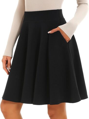 Stelle Women's 20" Knee Length Skirts with Pockets Casual Basic Midi Skirt Stretchy A-Line Skater Flared Pleated in Saudi Arabia