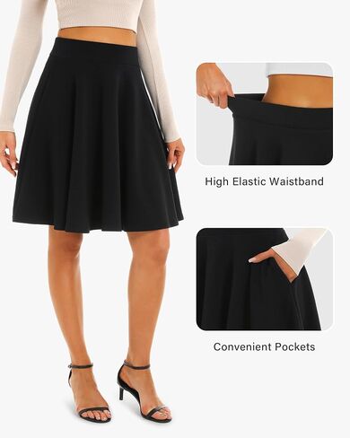 Stelle Women's 20" Knee Length Skirts with Pockets Casual Basic Midi Skirt Stretchy A-Line Skater Flared Pleated in Saudi Arabia