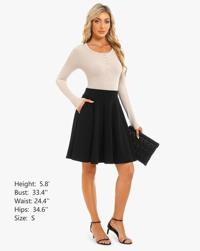Stelle Women's 20" Knee Length Skirts with Pockets Casual Basic Midi Skirt Stretchy A-Line Skater Flared Pleated in Saudi Arabia