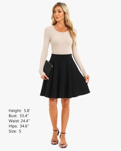 Stelle Women's 20" Knee Length Skirts with Pockets Casual Basic Midi Skirt Stretchy A-Line Skater Flared Pleated in Saudi Arabia