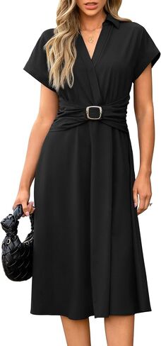 Newshows Women Button Down Tailored Fitted Shift Dress Free Wrinkle Wear to Work Business Casual Outfits Midi Office Clothes in Saudi Arabia