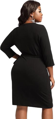 Plus Size Faux Wrap Bodycon Dress for Curvy Women Keyhole 3/4 Sleeve Sexy Cocktail Midi Wedding Guest Dresses in Kuwait