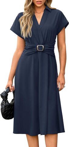 Newshows Women Button Down Tailored Fitted Shift Dress Free Wrinkle Wear to Work Business Casual Outfits Midi Office Clothes in Saudi Arabia