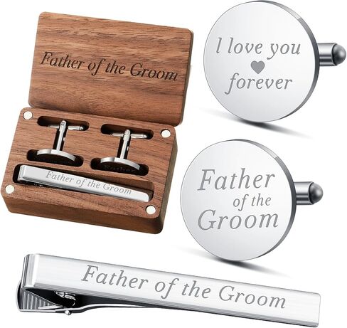 Father of the Bride Gift Dad of the Bridegroom Cufflinks Tie Clip Set with Engraved Wood Gift Box for Dad in Kuwait
