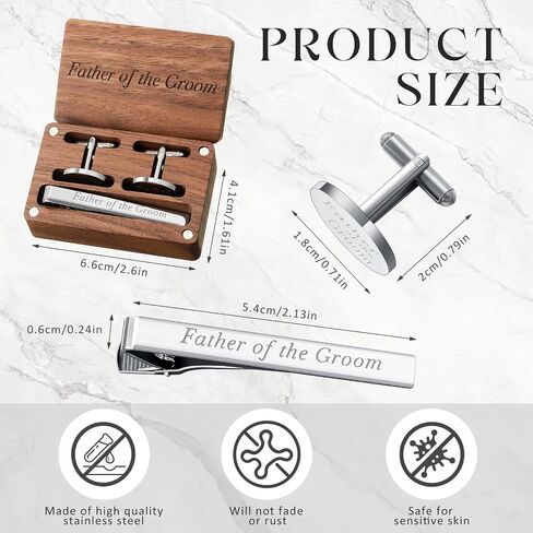 Father of the Bride Gift Dad of the Bridegroom Cufflinks Tie Clip Set with Engraved Wood Gift Box for Dad in Kuwait