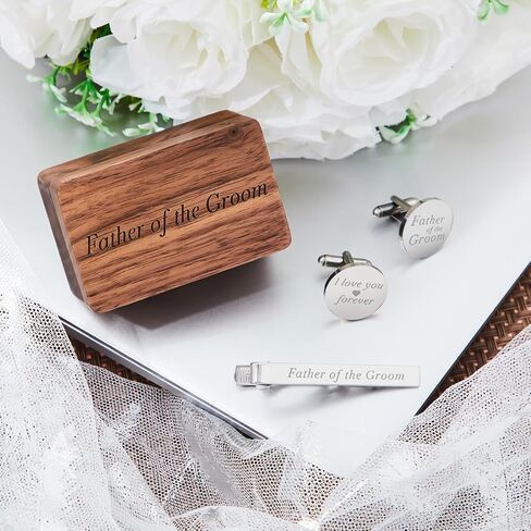 Father of the Bride Gift Dad of the Bridegroom Cufflinks Tie Clip Set with Engraved Wood Gift Box for Dad in Kuwait