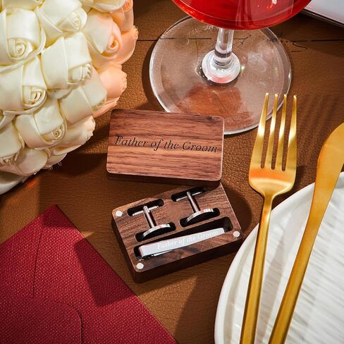 Father of the Bride Gift Dad of the Bridegroom Cufflinks Tie Clip Set with Engraved Wood Gift Box for Dad in Kuwait