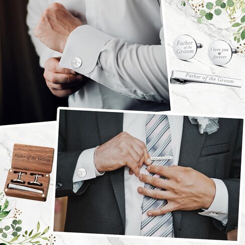 Father of the Bride Gift Dad of the Bridegroom Cufflinks Tie Clip Set with Engraved Wood Gift Box for Dad in Kuwait