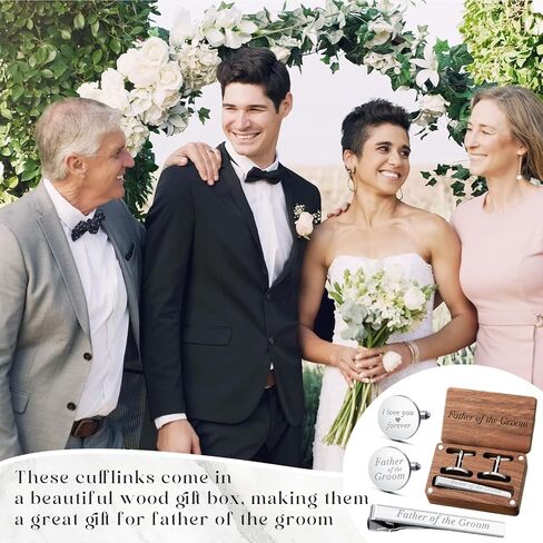 Father of the Bride Gift Dad of the Bridegroom Cufflinks Tie Clip Set with Engraved Wood Gift Box for Dad in Kuwait