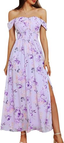 GRACE KARIN 2025 Women's Summer Floral Print Flowy A Line Maxi Dresses Sleeveless Smocked Off Shoulder Dress in Saudi Arabia