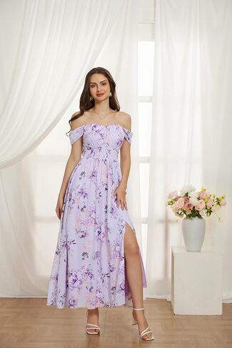 GRACE KARIN 2025 Women's Summer Floral Print Flowy A Line Maxi Dresses Sleeveless Smocked Off Shoulder Dress in Saudi Arabia