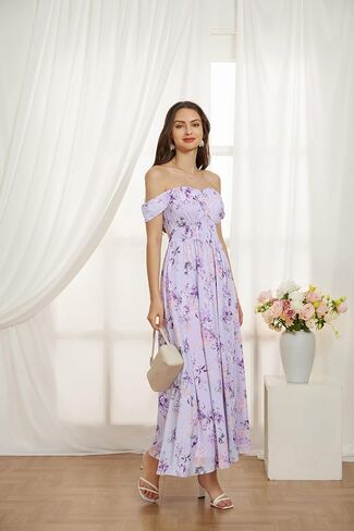 GRACE KARIN 2025 Women's Summer Floral Print Flowy A Line Maxi Dresses Sleeveless Smocked Off Shoulder Dress in Saudi Arabia