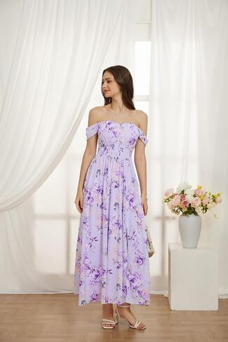 GRACE KARIN 2025 Women's Summer Floral Print Flowy A Line Maxi Dresses Sleeveless Smocked Off Shoulder Dress in Saudi Arabia