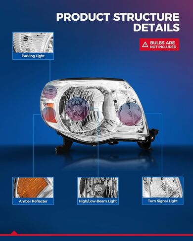 KAX Headlight Assembly, Chrome Headlights Compatible with Tacoma 2005 2006 2007 2008 2009 2010 2011 Amber Reflector Color Clear Lens Color in Saudi Arabia
