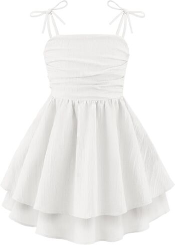 Arshiner Girls Summer Spaghetti Strap Dresses Flowy Tiered Ruched Smocked Back Casual Beach Midi Sundress in Kuwait