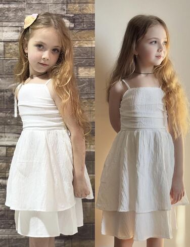 Arshiner Girls Summer Spaghetti Strap Dresses Flowy Tiered Ruched Smocked Back Casual Beach Midi Sundress in Kuwait