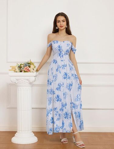 GRACE KARIN 2025 Women's Summer Floral Print Flowy A Line Maxi Dresses Sleeveless Smocked Off Shoulder Dress in Saudi Arabia
