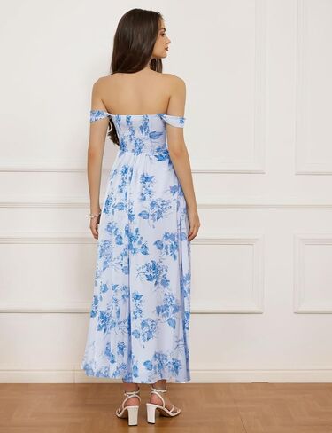 GRACE KARIN 2025 Women's Summer Floral Print Flowy A Line Maxi Dresses Sleeveless Smocked Off Shoulder Dress in Saudi Arabia