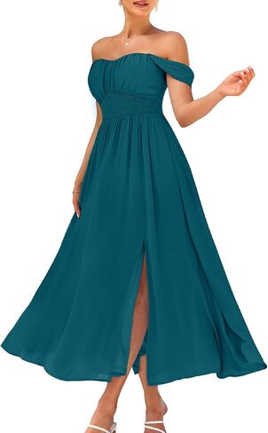 GRACE KARIN 2025 Women's Summer Floral Print Flowy A Line Maxi Dresses Sleeveless Smocked Off Shoulder Dress in Saudi Arabia