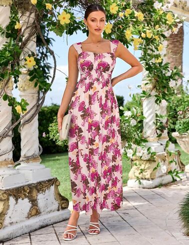 GRACE KARIN 2025 Women's Summer Floral Print Flowy A Line Maxi Dresses Sleeveless Smocked Off Shoulder Dress in Kuwait