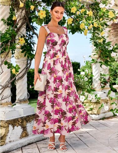 GRACE KARIN 2025 Women's Summer Floral Print Flowy A Line Maxi Dresses Sleeveless Smocked Off Shoulder Dress in Kuwait