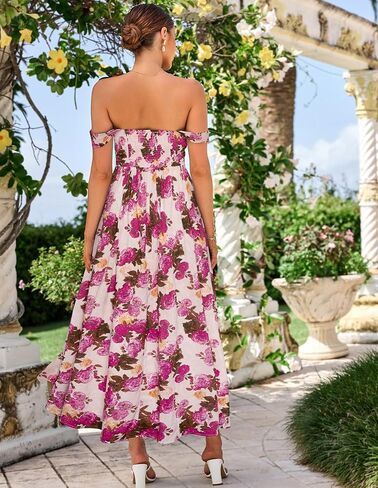 GRACE KARIN 2025 Women's Summer Floral Print Flowy A Line Maxi Dresses Sleeveless Smocked Off Shoulder Dress in Kuwait