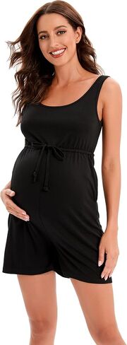 Maternity Jumpsuit Women's Maternity Scoop Neck Tank Romper Maternity Jumpsuits for Pregnant Women Black L in Saudi Arabia
