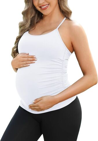 ATTRACO Women's Maternity Tank Tops with Built in Bra Seamless Y Back Side Ruched Pregnancy Tank Top in Saudi Arabia