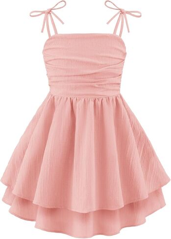 Arshiner Girls Summer Spaghetti Strap Dresses Flowy Tiered Ruched Smocked Back Casual Beach Midi Sundress in Kuwait